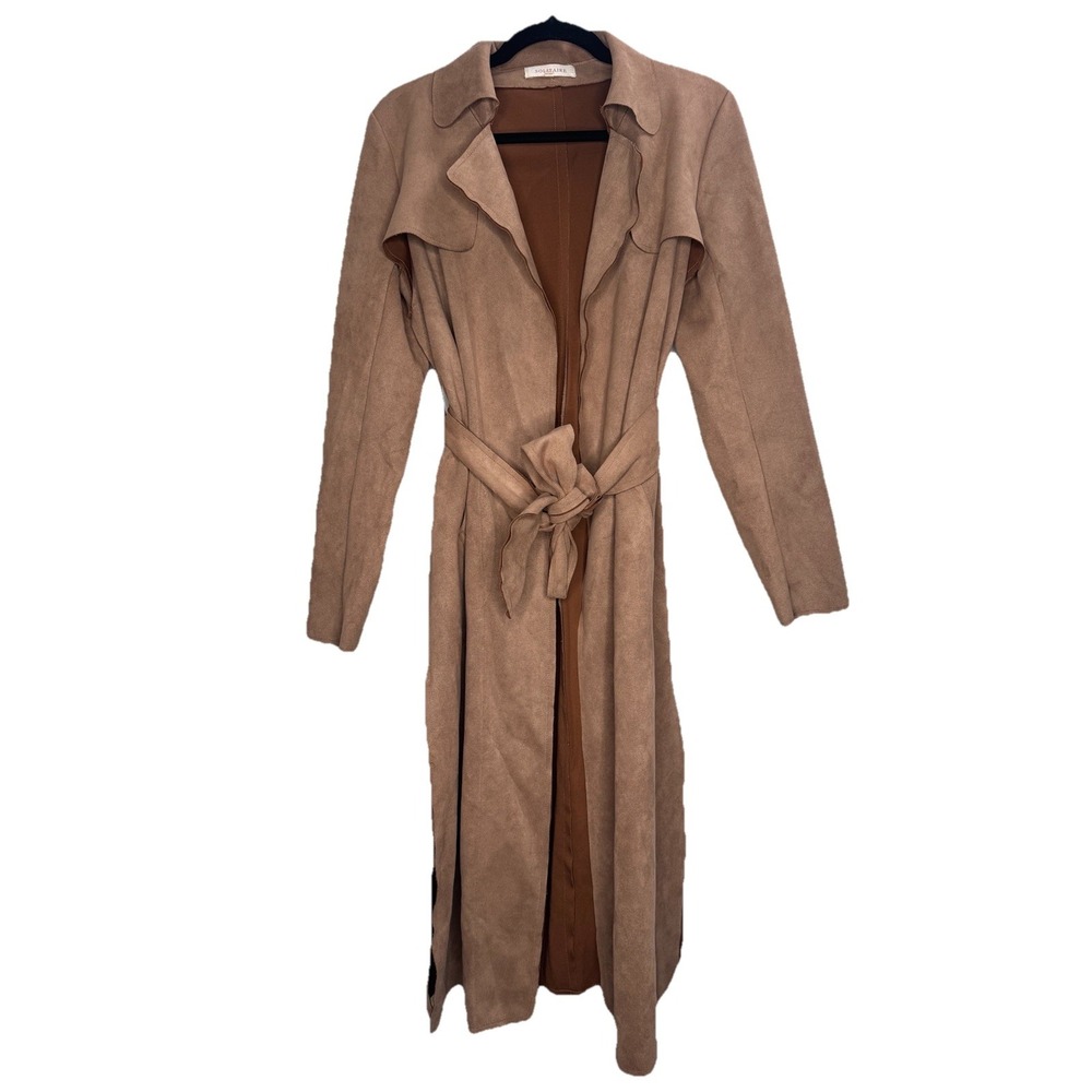 Solitaire Anthropologie Tan Belted Jacket Small Front Pockets  Soft Trench‎ Coat